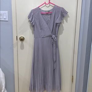 ASOS Soft Gray Pleated Midi Dress w Flutter Sleeve